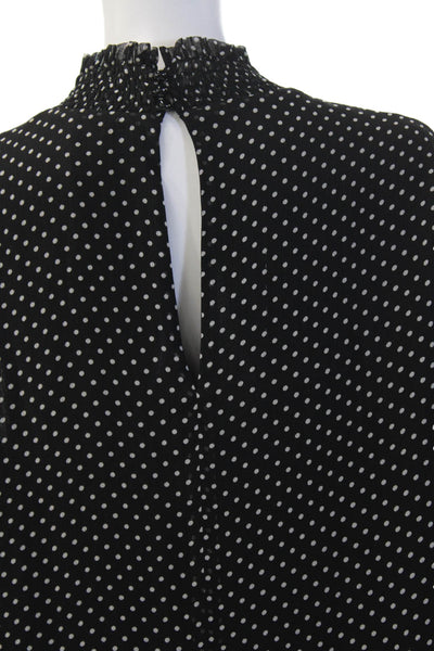 Sezane Women Shift Dress Black Polka Dot Silk Long Sleeve Size S
