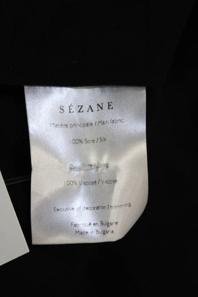 Sezane Women Shift Dress Black Polka Dot Silk Long Sleeve Size S