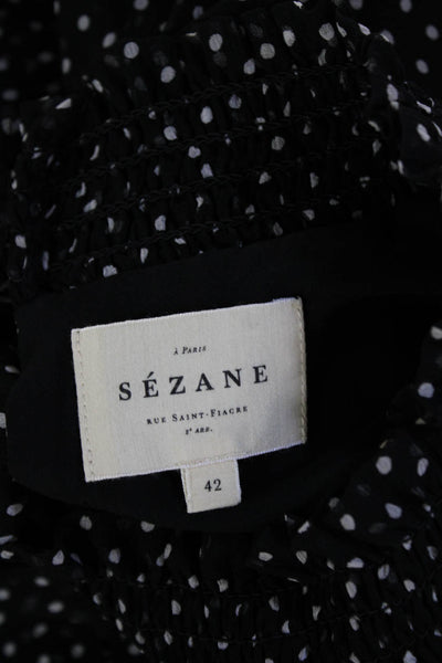 Sezane Women Shift Dress Black Polka Dot Silk Long Sleeve Size S