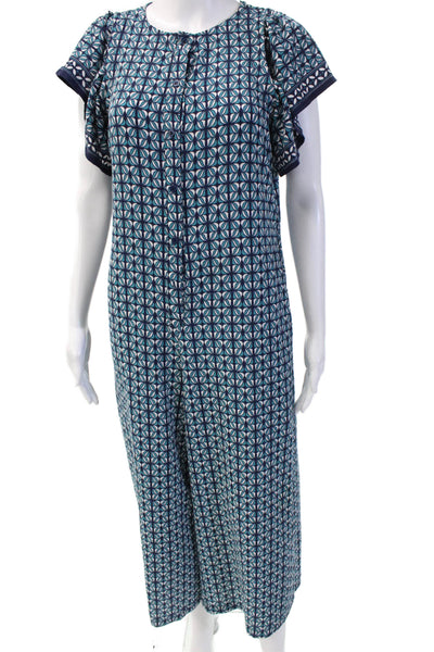 Max Studio Womens Geometric Print Short Sleeves Jumpsuit Blue Size Small