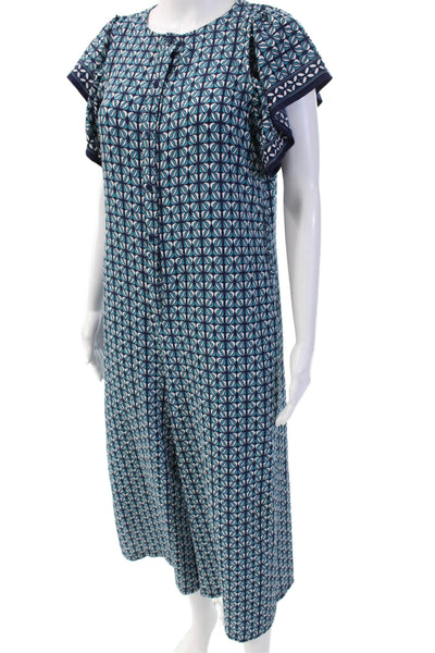 Max Studio Womens Geometric Print Short Sleeves Jumpsuit Blue Size Small