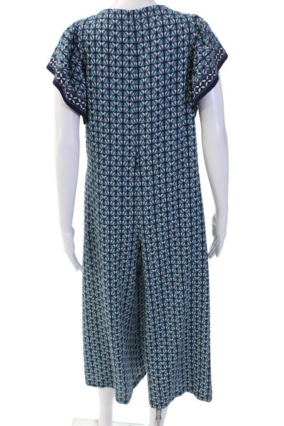 Max Studio Womens Geometric Print Short Sleeves Jumpsuit Blue Size Small