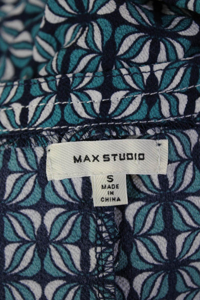 Max Studio Womens Geometric Print Short Sleeves Jumpsuit Blue Size Small