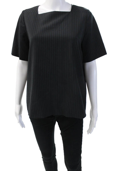 Ann Mashburn Women Basic Striped Square Neck Short Sleeve Black Blouse Size S
