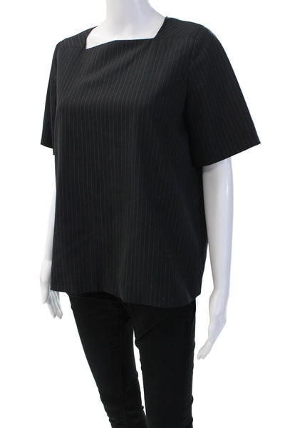 Ann Mashburn Women Basic Striped Square Neck Short Sleeve Black Blouse Size S