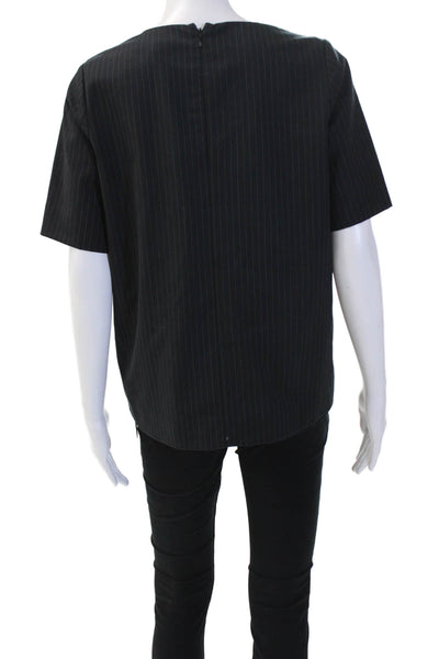 Ann Mashburn Women Basic Striped Square Neck Short Sleeve Black Blouse Size S
