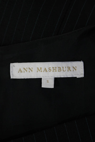 Ann Mashburn Women Basic Striped Square Neck Short Sleeve Black Blouse Size S