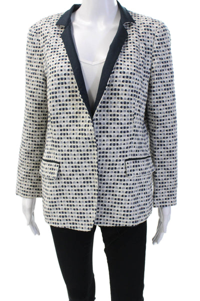 Lafayette 148 New York Womens Single Button Jacket White Navy Blue Size 10