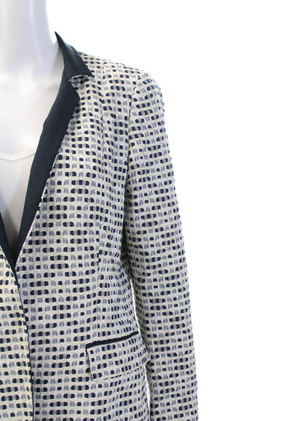 Lafayette 148 New York Womens Single Button Jacket White Navy Blue Size 10