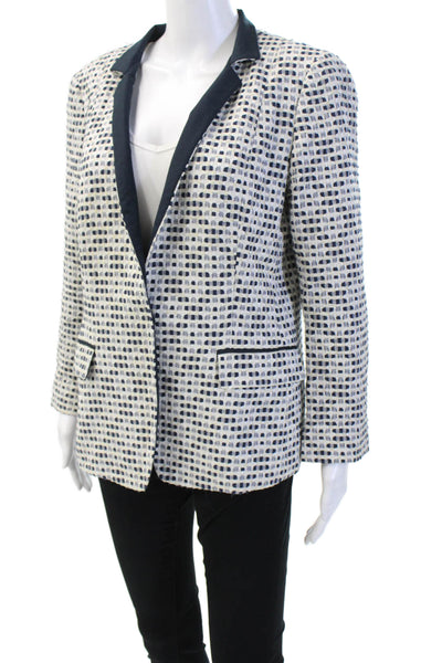 Lafayette 148 New York Womens Single Button Jacket White Navy Blue Size 10