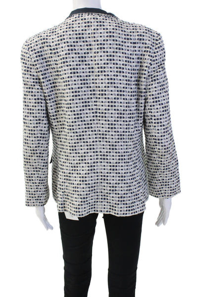 Lafayette 148 New York Womens Single Button Jacket White Navy Blue Size 10
