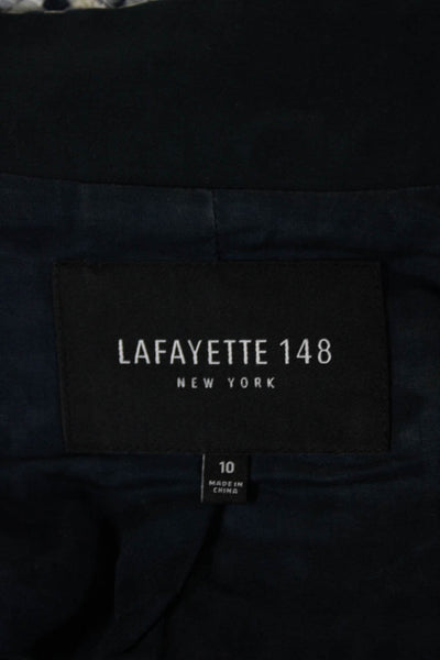 Lafayette 148 New York Womens Single Button Jacket White Navy Blue Size 10