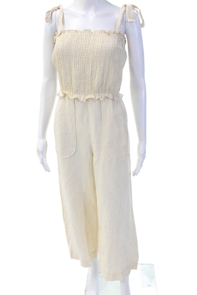 Rebecca Taylor Womens Ruched Square Neck Sleeveless Jumpsuit Beige Size 0