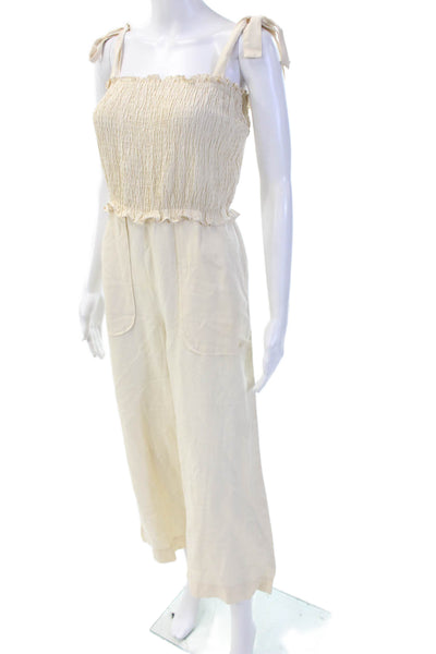 Rebecca Taylor Womens Ruched Square Neck Sleeveless Jumpsuit Beige Size 0