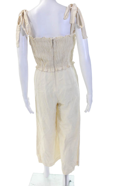Rebecca Taylor Womens Ruched Square Neck Sleeveless Jumpsuit Beige Size 0