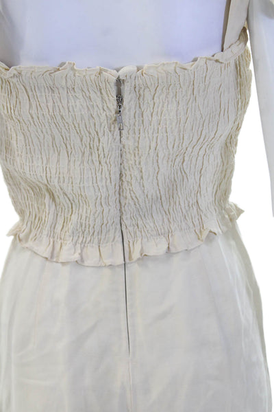 Rebecca Taylor Womens Ruched Square Neck Sleeveless Jumpsuit Beige Size 0