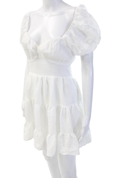 Princess Polly Women Fit & Flare Mini Dress White Tie Short Sleeve Size 6