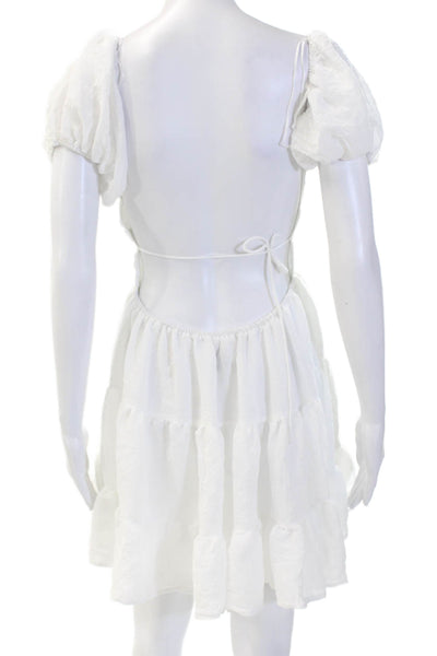 Princess Polly Women Fit & Flare Mini Dress White Tie Short Sleeve Size 6