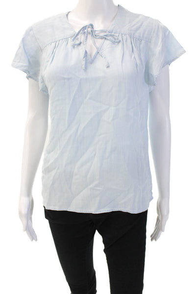 Rails Women Light Blue V-Neck Short Sleeve Blouse Tencel Size XS