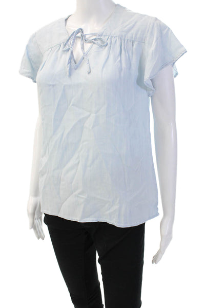 Rails Women Light Blue V-Neck Short Sleeve Blouse Tencel Size XS