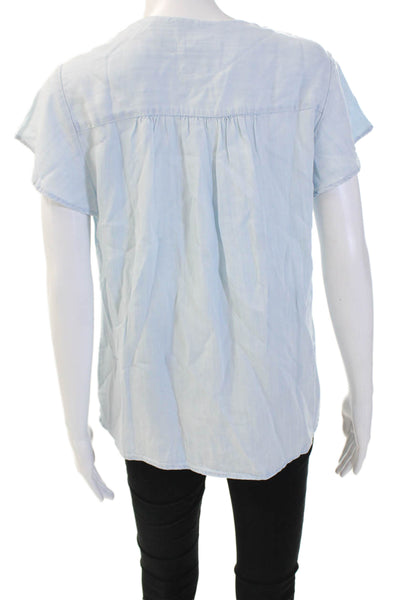 Rails Women Light Blue V-Neck Short Sleeve Blouse Tencel Size XS