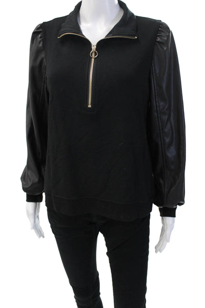 Generation Love Womens Henley Collared Zip Sweatshirt Black Size S