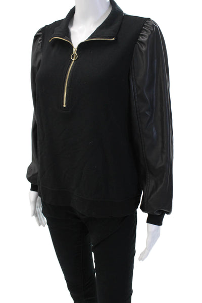Generation Love Womens Henley Collared Zip Sweatshirt Black Size S