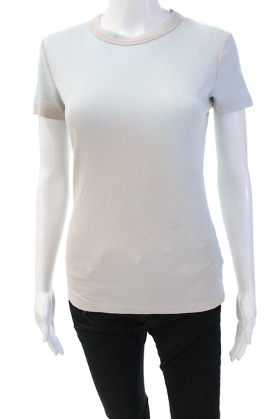 Cotton Citizen, Women Ringer T-Shirt Light Blue Short Sleeve Crew Neck Size M