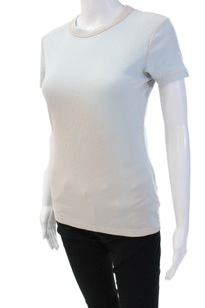 Cotton Citizen, Women Ringer T-Shirt Light Blue Short Sleeve Crew Neck Size M