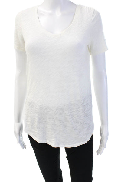 ATM Women Basic Jersey V-Neck White Short Sleeve Cotton T-Shirt Size XS