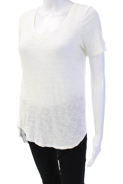 ATM Women Basic Jersey V-Neck White Short Sleeve Cotton T-Shirt Size XS