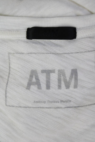 ATM Women Basic Jersey V-Neck White Short Sleeve Cotton T-Shirt Size XS