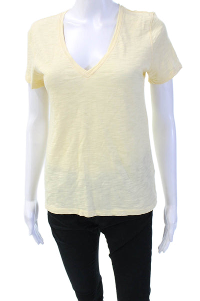 Lilla P Women Basic Jersey V-Neck Short Sleeve Yellow Cotton Top Size XS