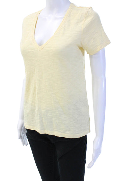 Lilla P Women Basic Jersey V-Neck Short Sleeve Yellow Cotton Top Size XS