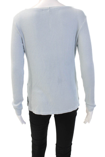 Stateside Women Striped Jersey Long Sleeve T-Shirt Light Blue Size S