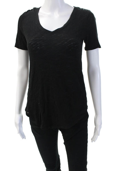 ATM, Womens Basic T-Shirt Black V-Neck Cotton Blend Short Sleeve Size XS