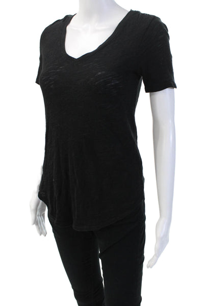 ATM, Womens Basic T-Shirt Black V-Neck Cotton Blend Short Sleeve Size XS