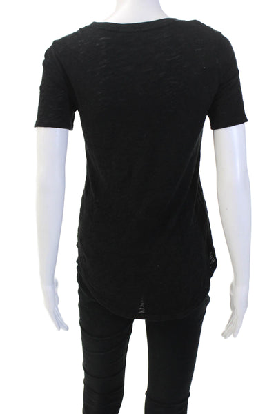 ATM, Womens Basic T-Shirt Black V-Neck Cotton Blend Short Sleeve Size XS