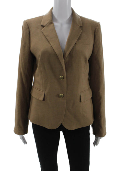 J Crew Women Brown Wool Blend Collared Blazer Size 10