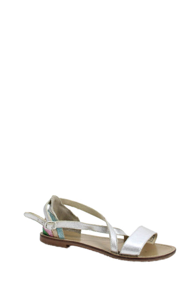 Mini Boden Girls Strappy Buckled Sandals Silver Size 13