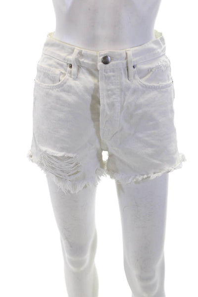 Frame Womens Cotton Le Original Short Distress Denim Shorts White Size EUR 26