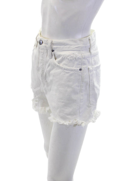 Frame Womens Cotton Le Original Short Distress Denim Shorts White Size EUR 26