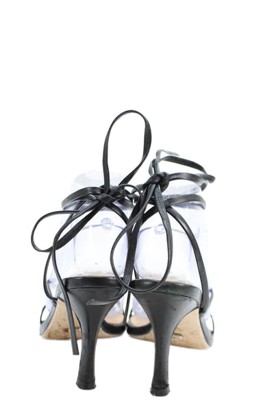 Tony Bianco Womens Leather Strappy Lace-Up Tied Spool Heels Black Size 8