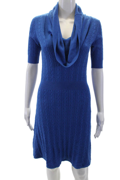BCBGMAXAZRIA Women Sweater Dress Blue Turtleneck Short Sleeve Size M