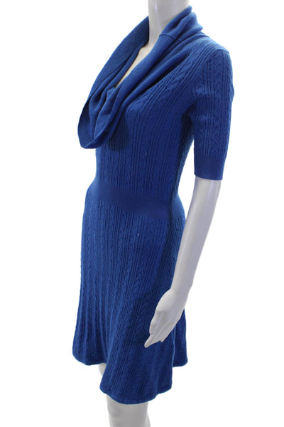 BCBGMAXAZRIA Women Sweater Dress Blue Turtleneck Short Sleeve Size M