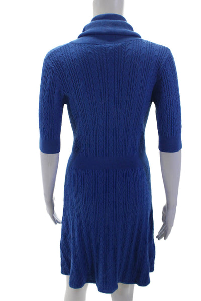 BCBGMAXAZRIA Women Sweater Dress Blue Turtleneck Short Sleeve Size M