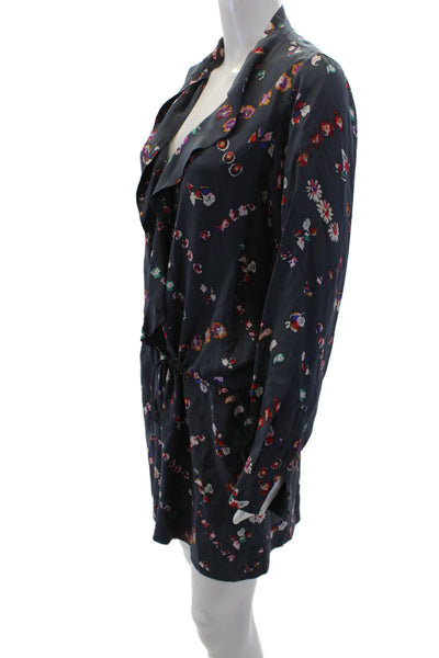 Rebecca Taylor Women Dark Blue Floral Long Sleeve Shirt Dress Size 2