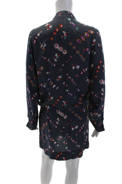Rebecca Taylor Women Dark Blue Floral Long Sleeve Shirt Dress Size 2