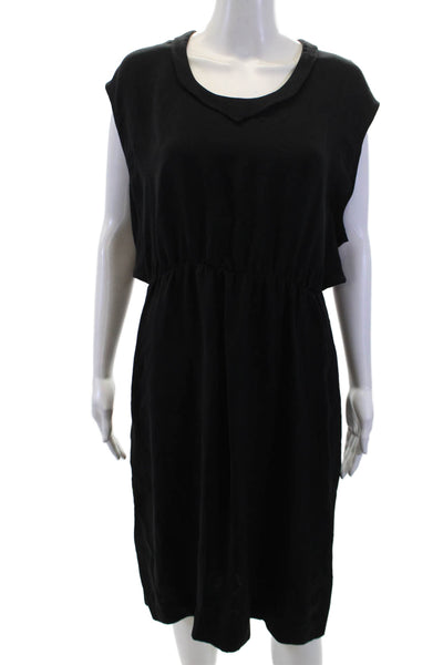 Maiyet Womens Black Silk Shift Dress Mid-Calf Zip Round Neck Size 40