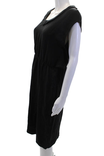 Maiyet Womens Black Silk Shift Dress Mid-Calf Zip Round Neck Size 40